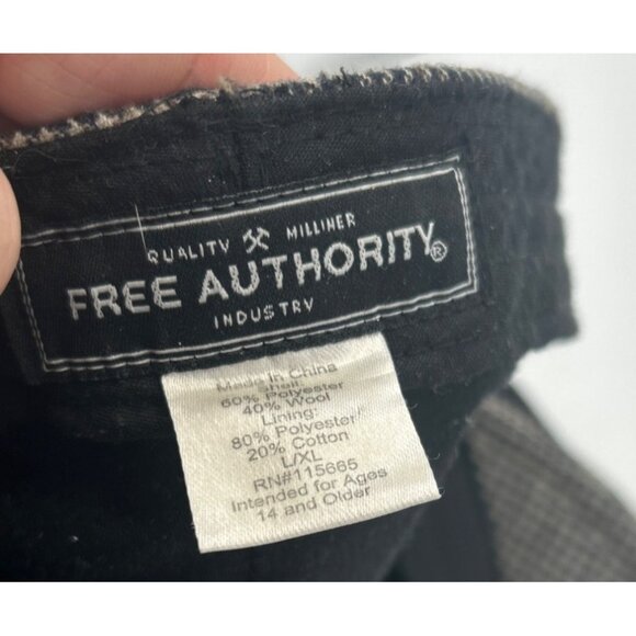 Flat Cap Mens L/XL Free Authority Houndstooth Wool-Blend Black Gray Patchwork - Picture 5 of 6